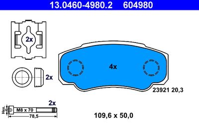 Комплект тормозных колодок, дисковый тормоз ATE 13.0460-4980.2 для FIAT DUCATO