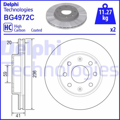 Тормозной диск DELPHI BG4972C для DAEWOO KALOS