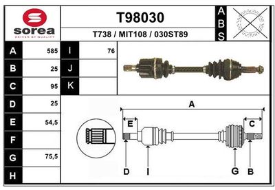 Приводной вал EAI T98030 для MITSUBISHI LANCER