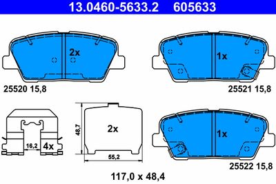 Комплект тормозных колодок, дисковый тормоз ATE 13.0460-5633.2 для HYUNDAI GRAND SANTA FE