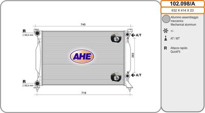 Радиатор, охлаждение двигателя AHE 102.098/A для AUDI 100