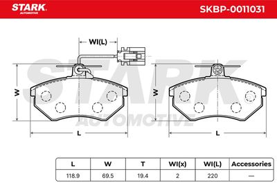 комплект спирачно феродо, дискови спирачки STARK SKBP-0011031