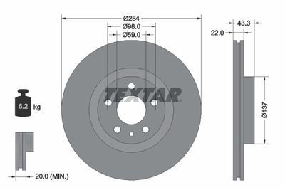 Тормозной диск TEXTAR 92252803 для FIAT PANDA