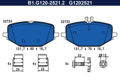 Zestaw klocków hamulcowych, hamulce tarczowe GALFER B1.G120-2521.2