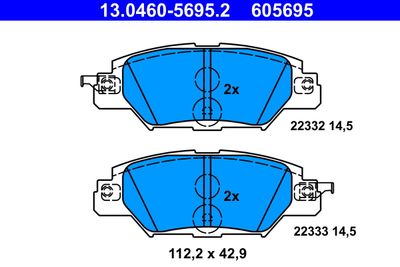 Комплект тормозных колодок, дисковый тормоз ATE 13.0460-5695.2 для MAZDA CX-5