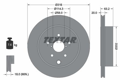 Тормозной диск TEXTAR 92243703 для SUBARU WRX