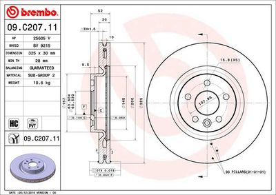 Тормозной диск BREMBO 09.C207.11 для LAND ROVER DISCOVERY