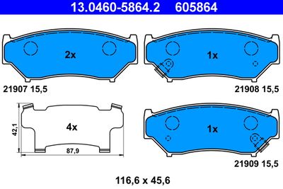 Комплект тормозных колодок, дисковый тормоз ATE 13.0460-5864.2 для SUZUKI GRAND VITARA