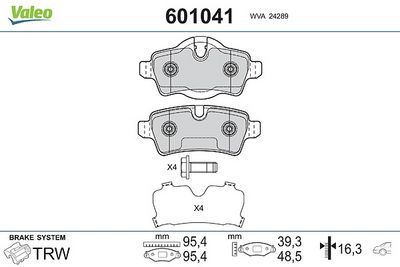комплект спирачно феродо, дискови спирачки VALEO 601041