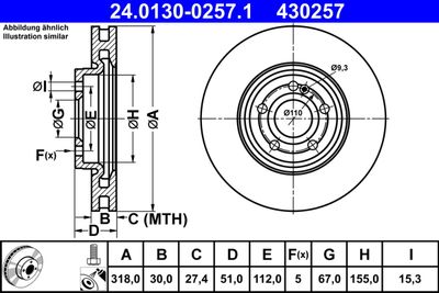Тормозной диск ATE 24.0130-0257.1 для MERCEDES-BENZ CLA
