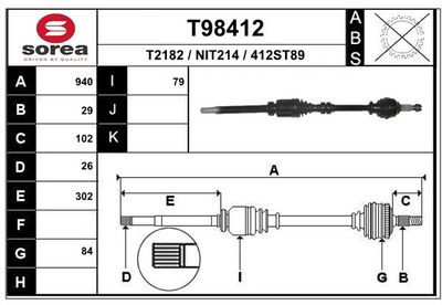 EAI T98412 Полуось в сборе  для NISSAN QASHQAI / QASHQAI +2 I (J10, NJ10, JJ10E) 1.6
