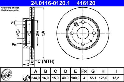 Тормозной диск ATE 24.0116-0120.1 для DAIHATSU MOVE