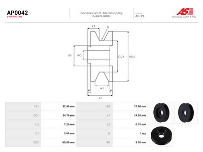 Remskiva, generator AS-PL AP0042 för OPEL