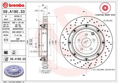 Тормозной диск BREMBO 09.A190.33 для NISSAN GT-R