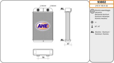 AHE 93802 Радиатор печки  для FIAT STILO (Фиат Стило)
