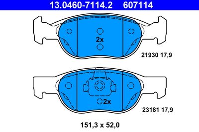 Комплект тормозных колодок, дисковый тормоз ATE 13.0460-7114.2 для LANCIA Y