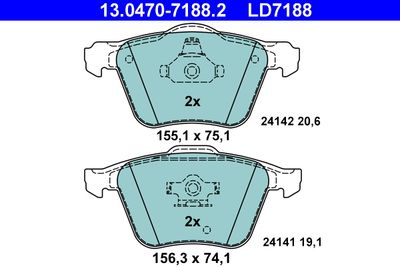 Комплект тормозных колодок, дисковый тормоз ATE 13.0470-7188.2 для VOLVO XC90