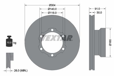 Тормозной диск TEXTAR 93087400 для MERCEDES-BENZ T2/LN1