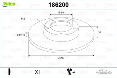 Тормозной диск VALEO 186200 для PEUGEOT 106