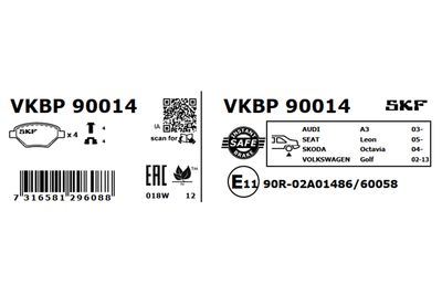 Комплект тормозных колодок, дисковый тормоз VKBP 90014