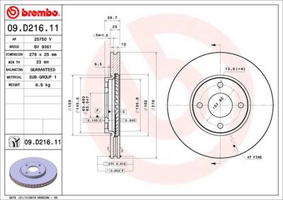 Тормозной диск BREMBO 09.D216.11 для FORD ECOSPORT