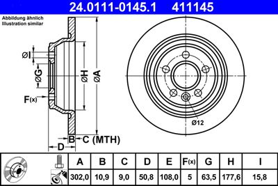 Тормозной диск ATE 24.0111-0145.1 для FORD KUGA