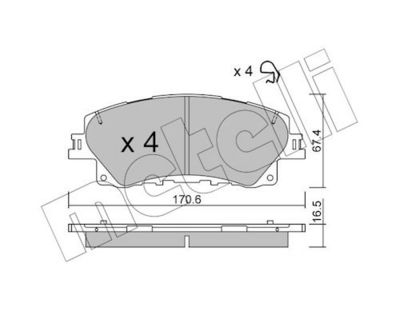 комплект спирачно феродо, дискови спирачки METELLI 22-1396-0