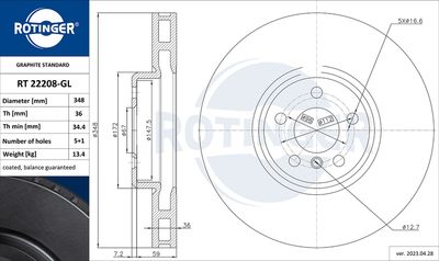 спирачен диск ROTINGER RT 22208-GL