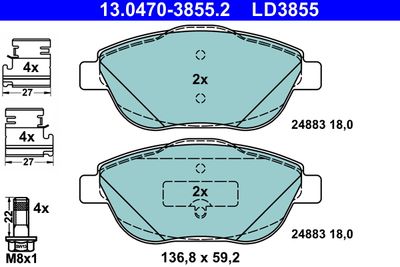 Комплект тормозных колодок, дисковый тормоз ATE 13.0470-3855.2 для CITROËN DS3
