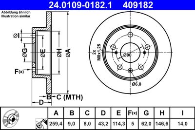 ATE 24.0109-0182.1 Тормозные диски  для SUZUKI SX4 (Сузуки Сx4)