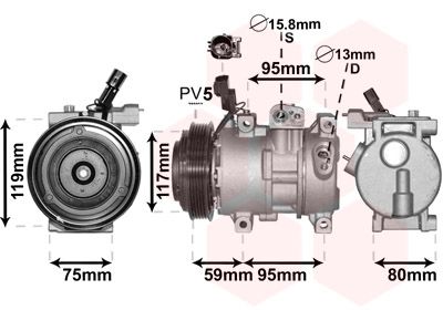 Компрессор, кондиционер VAN WEZEL 8200K319 для HYUNDAI i20