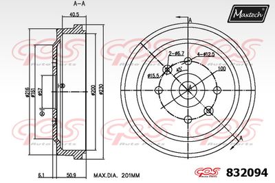 Тормозной барабан MAXTECH 832094 для CHEVROLET SPARK