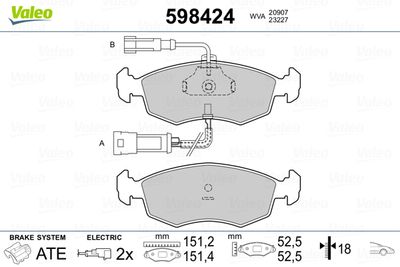 Комплект тормозных колодок, дисковый тормоз VALEO 598424 для FIAT PALIO