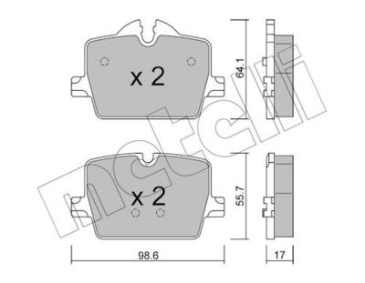 комплект спирачно феродо, дискови спирачки METELLI 22-1265-0