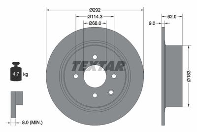 Тормозной диск TEXTAR 92234303 для NISSAN CUBE