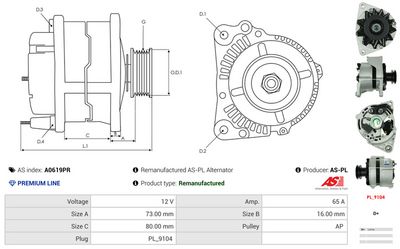 GENERATOR / ALTERNATOR AS-PL A0619PR 4