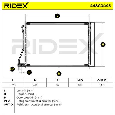 кондензатор, климатизация RIDEX 448C0445