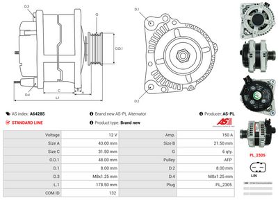 GENERATOR / ALTERNATOR AS-PL A6428S 4