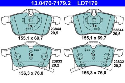 Комплект тормозных колодок, дисковый тормоз ATE 13.0470-7179.2 для OPEL MERIVA