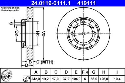 Тормозной диск ATE 24.0119-0111.1 для HYUNDAI LANTRA