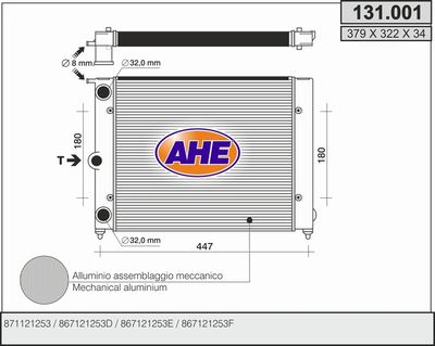 Радиатор, охлаждение двигателя AHE 131.001 для SEAT TERRA