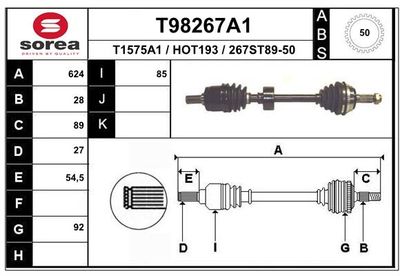 Приводной вал EAI T98267A1 для HONDA PRELUDE