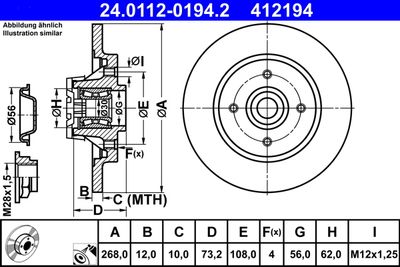 Тормозной диск ATE 24.0112-0194.2 для CITROËN DS5