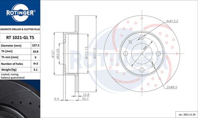 Тормозной диск ROTINGER RT 1021-GL T5 для FIAT CAMPAGNOLA
