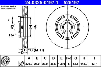 Тормозной диск ATE 24.0325-0197.1 для VOLVO C70