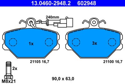 Комплект тормозных колодок, дисковый тормоз ATE 13.0460-2948.2 для FIAT TEMPRA