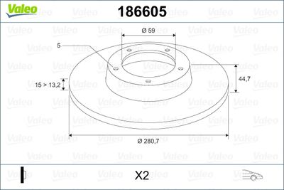 Тормозной диск VALEO 186605 для ALFA ROMEO 147