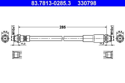 Тормозной шланг ATE 83.7813-0285.3 для AUDI CABRIOLET