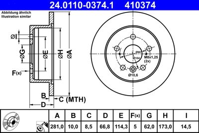Тормозной диск ATE 24.0110-0374.1 для TOYOTA AURION