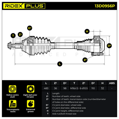 полуоска RIDEX 13D0956P